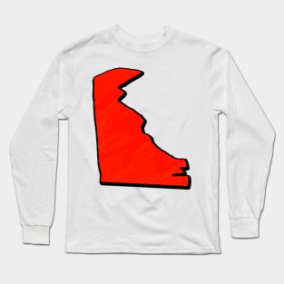 Bright Red Delaware Outline Long Sleeve T-Shirt